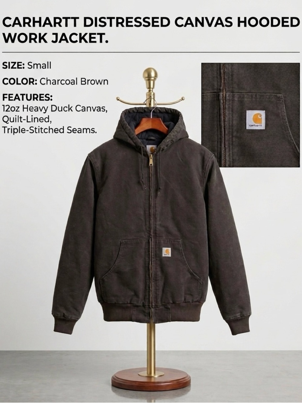 Carhartt Chocolate Brown Hooded Zip Jacket with Kangaroo Pockets